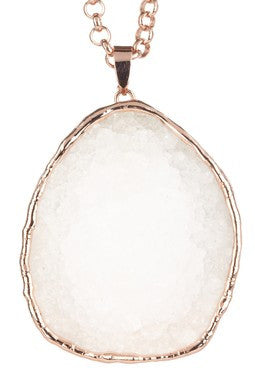 Frosty White Druzy Quartz Pendant Necklace