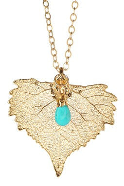 Cottonwood Leaf & Turquoise Teardrop Necklace