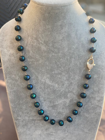 Blue Pearls with Pave Crystal Clasp